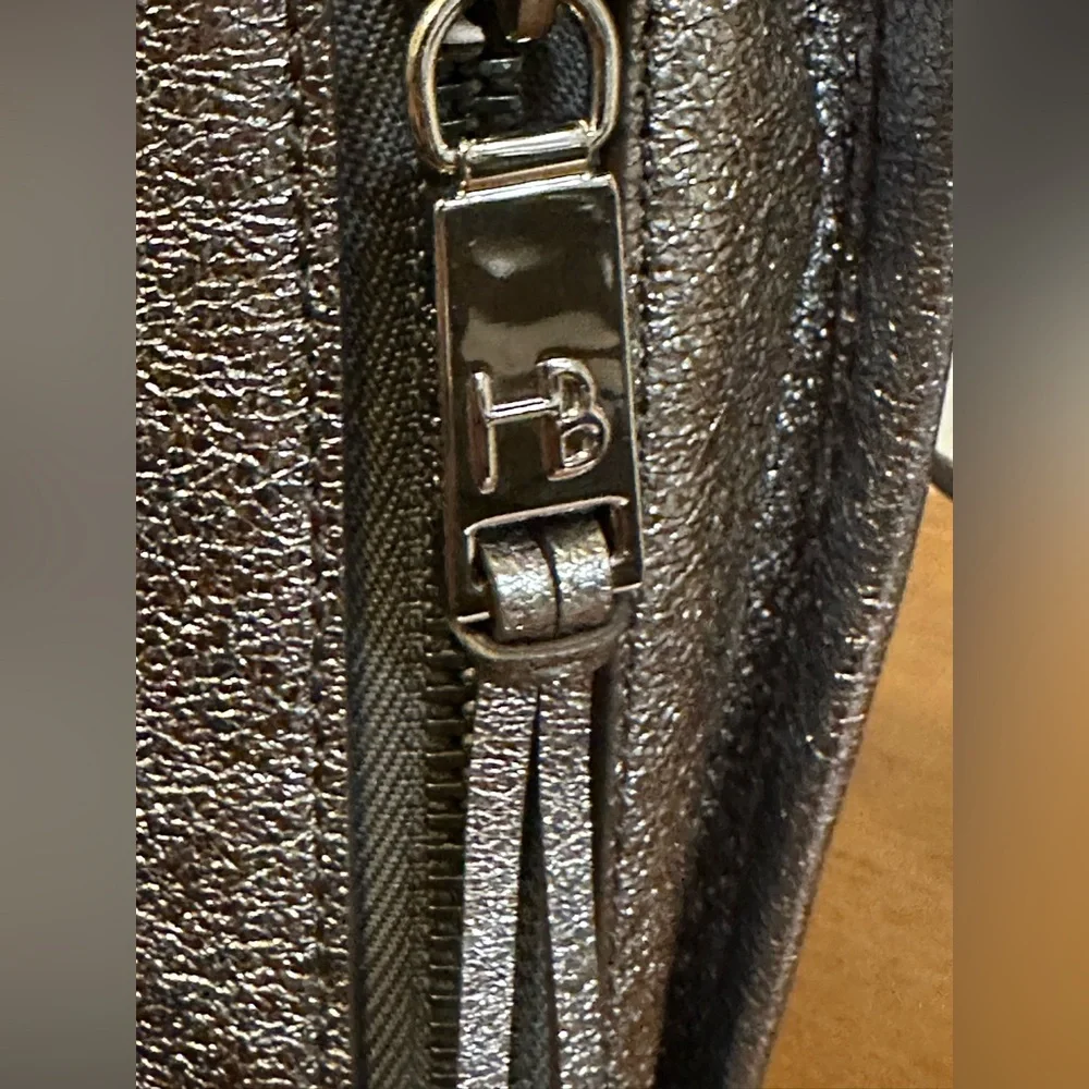 Henri Bendel Metallic Silver Satchel Tote Shoulder/ Crossbody Purse 12x9.5x4.5